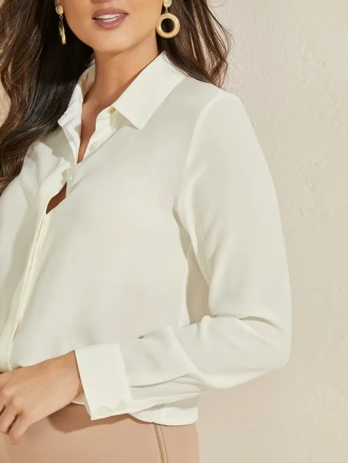 Women Tops GUESS The Silk Icon Blouse Pale Pearl
