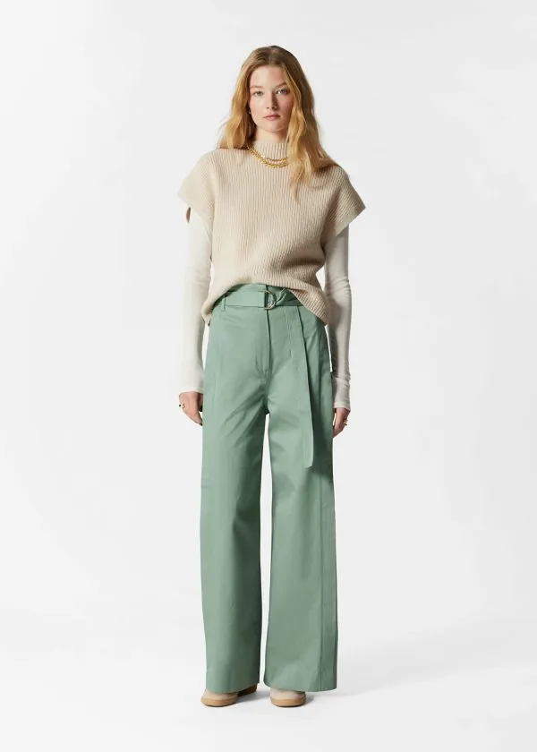 Women Trousers and Other Stories Belted WideLeg Trousers Green