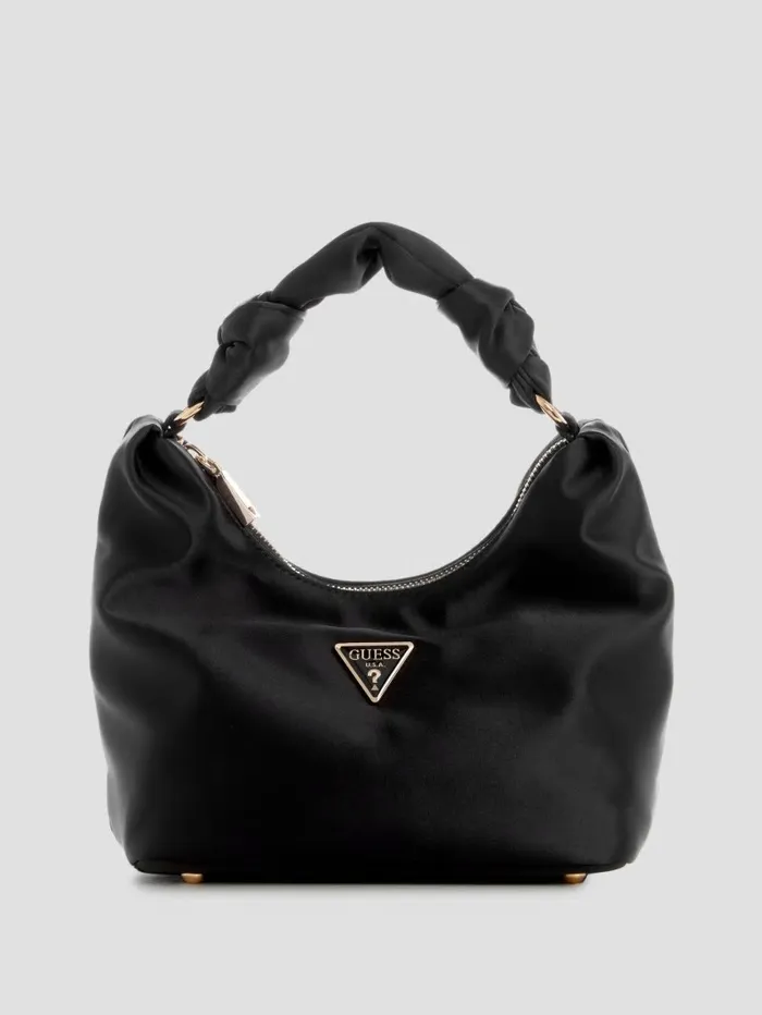 Women Velina Satin Hobo Bag Black Floral Print Handbags GUESS