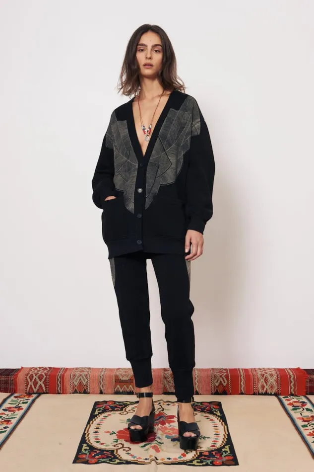 Women Vintage Fleece Black Jackie Cardigan Raquel Allegra Sweaters and Knits