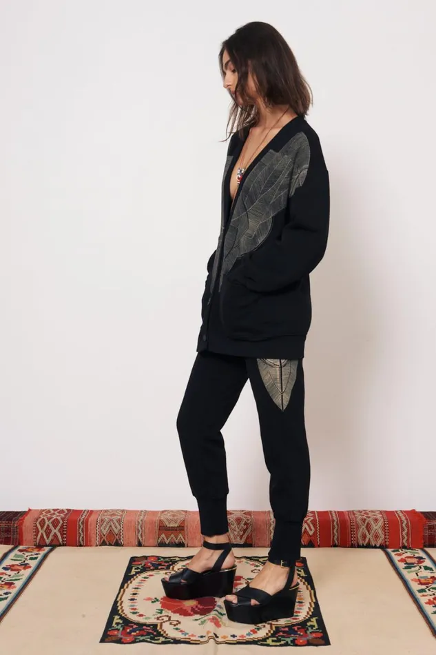 Women Vintage Fleece Black Jackie Cardigan Raquel Allegra Sweaters and Knits