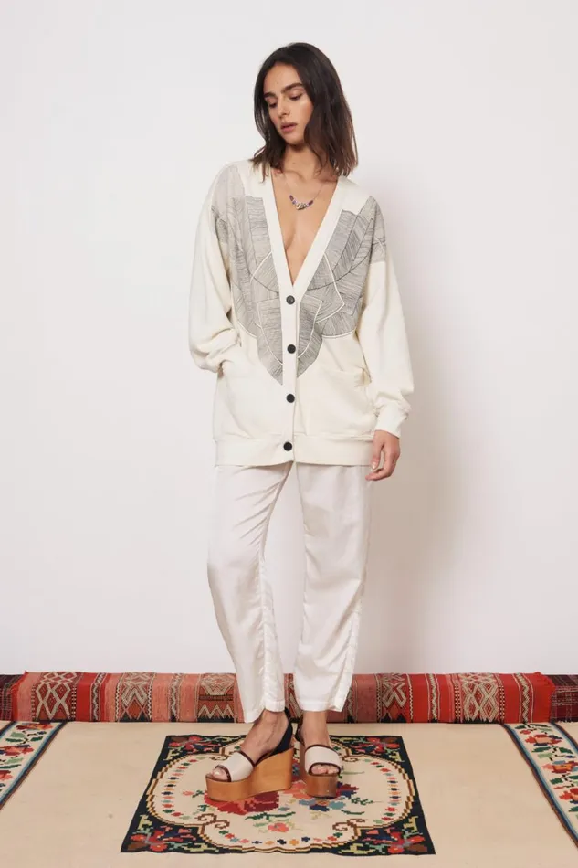 Women Vintage Fleece Dirty White Jackie Cardigan Raquel Allegra Sweaters and Knits Women Vintage Fleece Dirty White Jackie Cardigan Raquel Allegra Sweaters and Knits