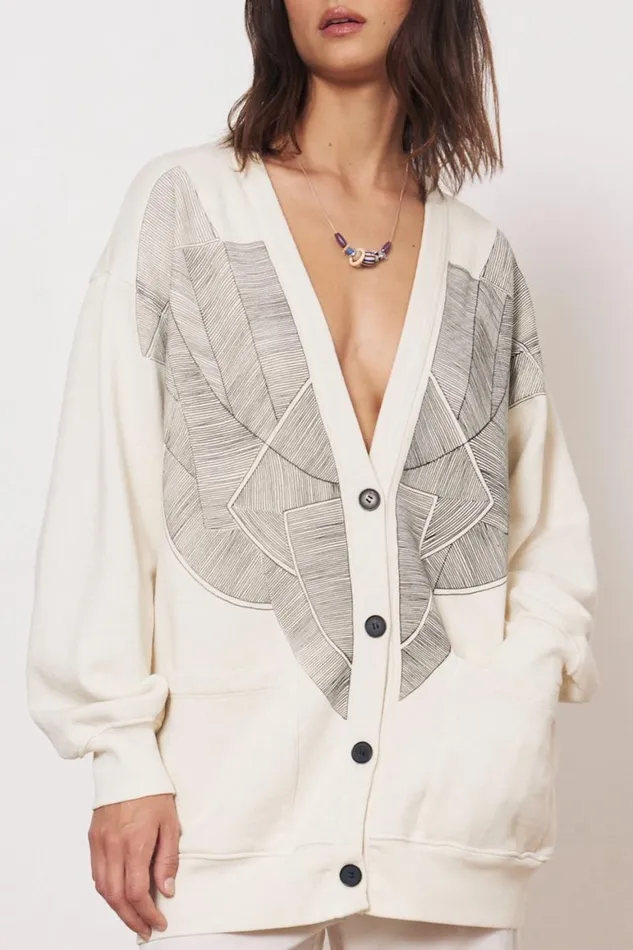 Women Vintage Fleece Dirty White Jackie Cardigan Raquel Allegra Sweaters and Knits