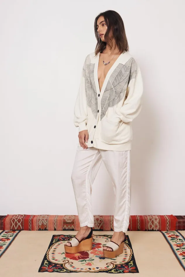 Women Vintage Fleece Dirty White Jackie Cardigan Raquel Allegra Sweaters and Knits