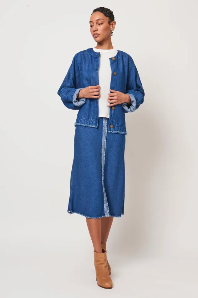 Women Washed Indigo JJ Denim Jacket Raquel Allegra Jackets