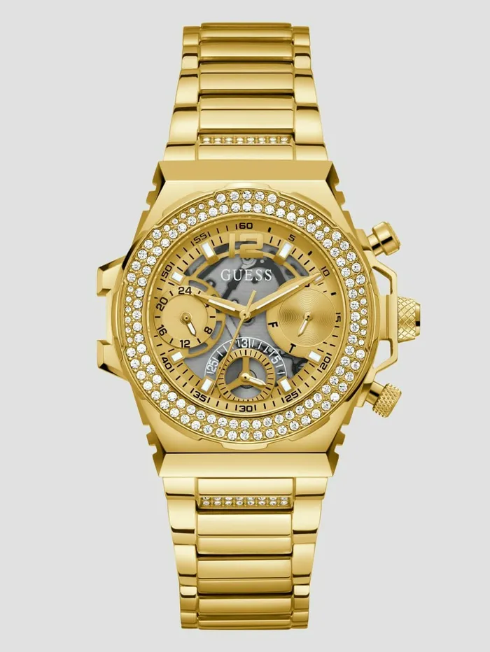 Women Watches GUESS GoldTone Crystal CutThrough Multifunction Watch Gold