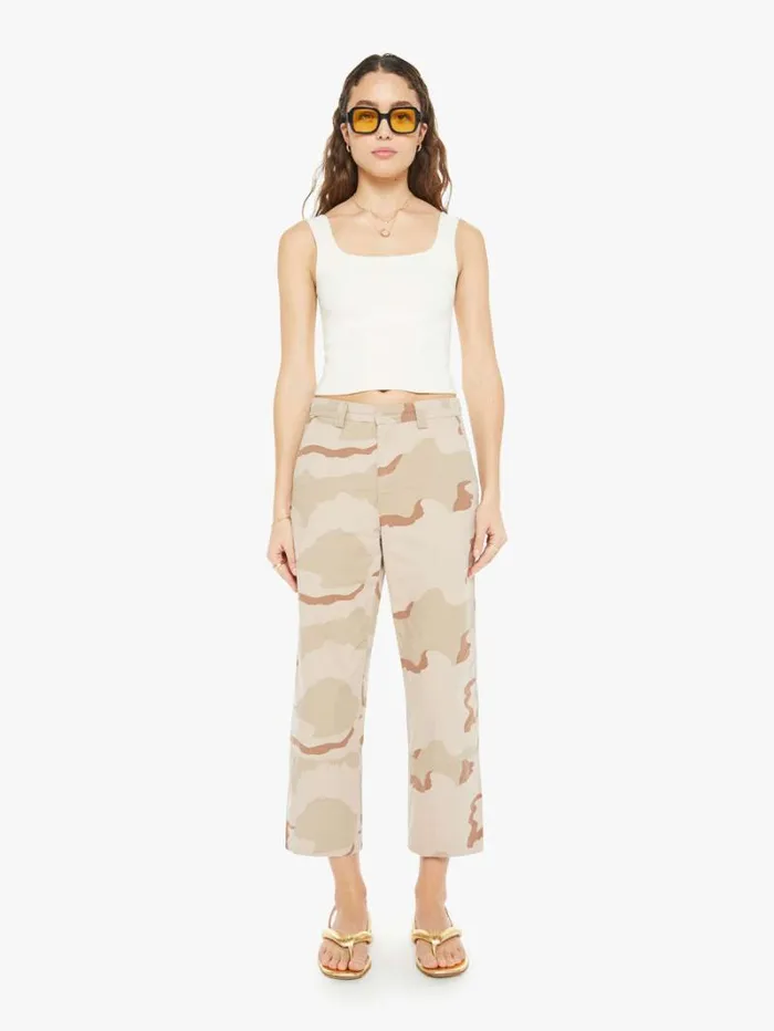 Women Wide Leg Mother Denim Slash Pocket Trousers Dusty Pink
