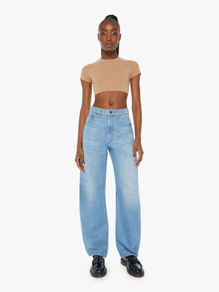 Women Wide Leg Mother Denim Snacks The Kegger Skimp Wash Check Please