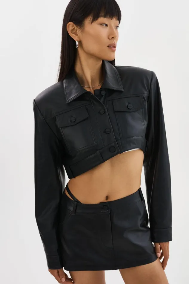 Women XANDY Cropped Leather Jacket Black LAMARQUE Leather Jackets Women XANDY Cropped Leather Jacket Black LAMARQUE Leather Jackets