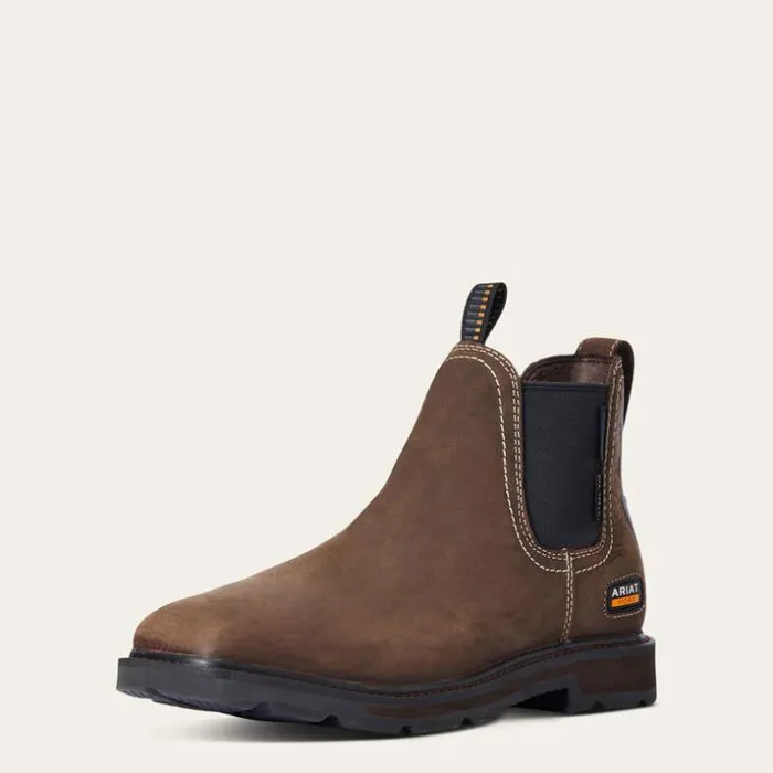 Work Boots Men Ariat Groundbreaker Chelsea Wide Square Toe Waterproof Steel Toe Work Boot Dark Brown