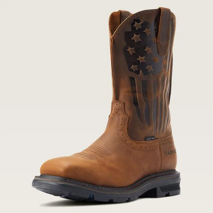 Work Boots Men Ariat Sierra Shock Shield Patriot Steel Toe Work Boot Distressed Brown