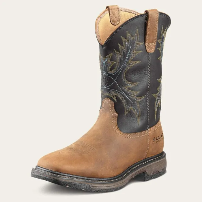 Work Boots Men Ariat WorkHog Wide Square Toe Waterproof Steel Toe Work Boot Aged Bark