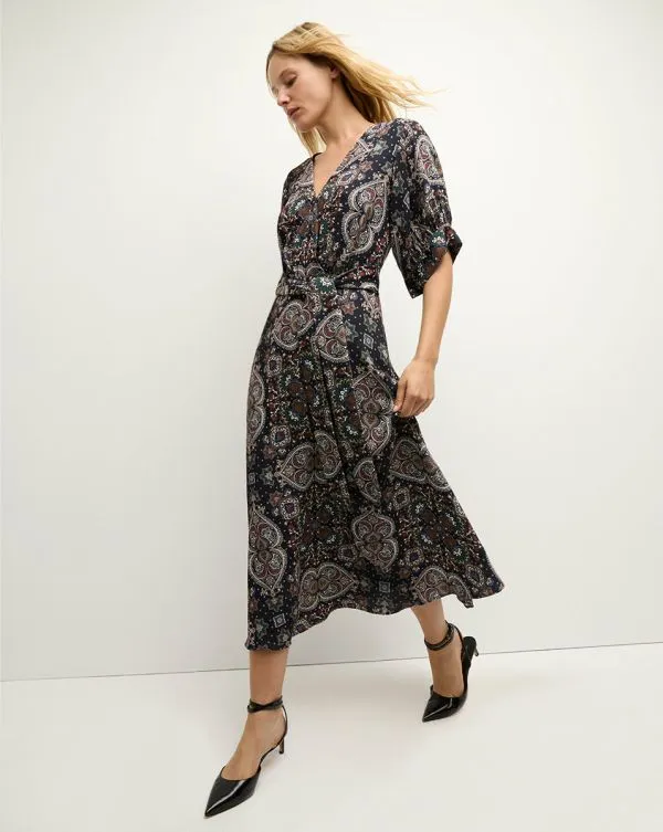 Wyatt KaleidoscopePrint Dress Navy Multi Women Veronica Beard Dresses